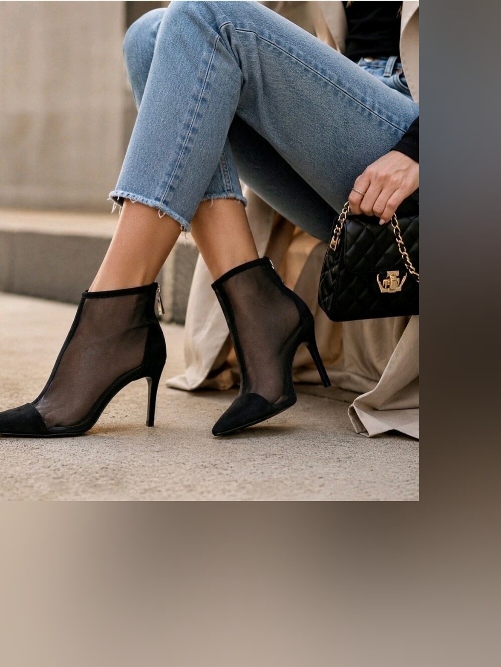 🖤 ZARA Black Mesh Pointed-Toe Ankle Boots - Women 42